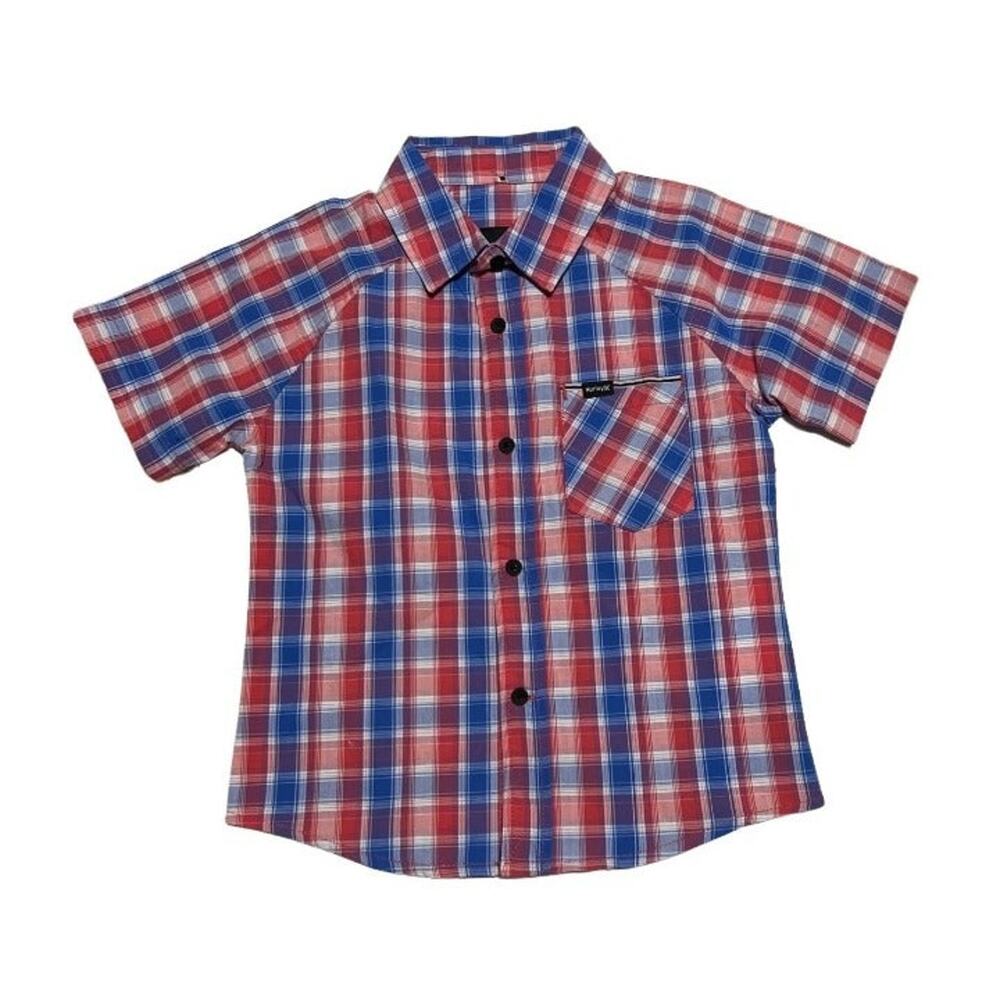 Hurley Little Boy's Red/Blue Plaid Button-Down Short Sleeve Shirt